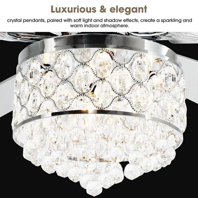 Alt view image 2 of 6 - Fandelier Ceiling Fan with Light 52 Inch Crystal Chandelier Ceiling Fan Remote Control, Quiet Reversible Motor, House Fans Indoor for Living Room