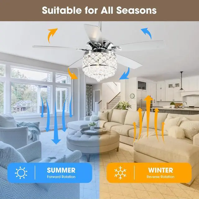 Alt view image 4 of 6 - Fandelier Ceiling Fan with Light 52 Inch Crystal Chandelier Ceiling Fan Remote Control, Quiet Reversible Motor, House Fans Indoor for Living Room