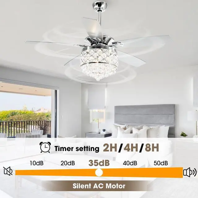 Alt view image 5 of 6 - Fandelier Ceiling Fan with Light 52 Inch Crystal Chandelier Ceiling Fan Remote Control, Quiet Reversible Motor, House Fans Indoor for Living Room