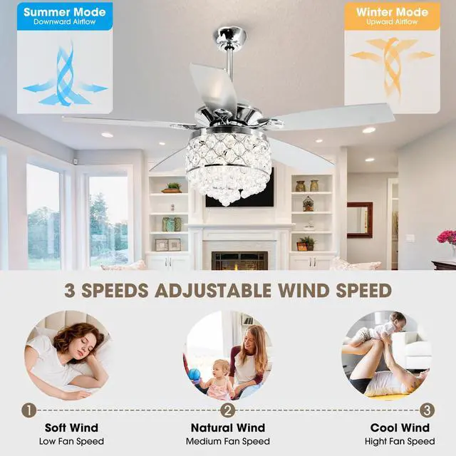 Alt view image 6 of 6 - Fandelier Ceiling Fan with Light 52 Inch Crystal Chandelier Ceiling Fan Remote Control, Quiet Reversible Motor, House Fans Indoor for Living Room