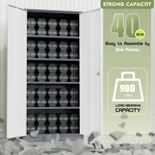 Alt view image 5 of 6 - Metal Storage Cabinet Tool Organizer, 72" Lockable Garage Storage Tool Cabinets with 2 Doors and 4 Adjustable Shelves, Locking File Cabinet for Office, Home, School (72 Standard-GreyWhite)