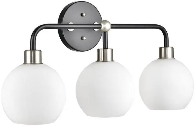 Main image of Lukasa Modern Bathroom Vanity Lights Fixtures 3-Lights Over Mirror Lighting Black with Brushed Nickel Vanity Lights for Bathroom Light Fixtures Frosted Glass Covers, UL Listed