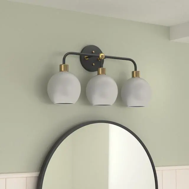 Alt view image 2 of 3 - Lukasa Modern Bathroom Vanity Lights Fixtures 3-Lights Over Mirror Lighting Matte Black and Gold Vanity Lights for Bathroom Light Fixtures Frosted Glass Covers, UL Listed