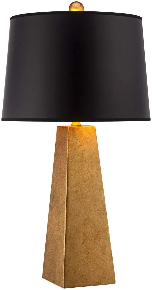 Main image of Obelisk Modern Table Lamp 26" High Gold Leaf Tapered Column Black Paper Drum Shade Decor for Bedroom Living Room House Home Bedside Nightstand Office Entryway Kids Family