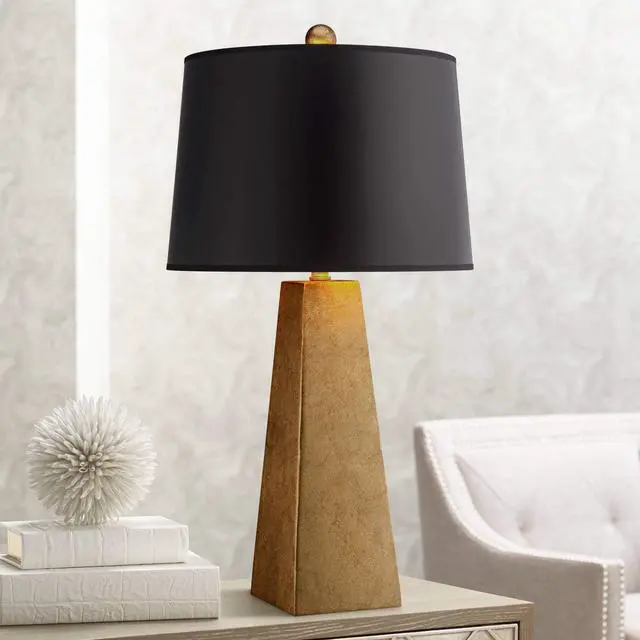 Alt view image 2 of 6 - Obelisk Modern Table Lamp 26" High Gold Leaf Tapered Column Black Paper Drum Shade Decor for Bedroom Living Room House Home Bedside Nightstand Office Entryway Kids Family