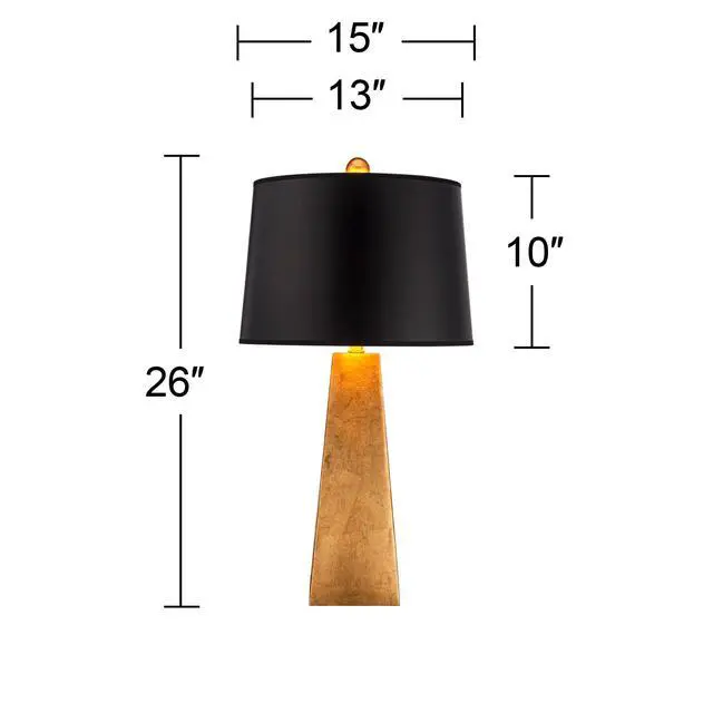 Alt view image 4 of 6 - Obelisk Modern Table Lamp 26" High Gold Leaf Tapered Column Black Paper Drum Shade Decor for Bedroom Living Room House Home Bedside Nightstand Office Entryway Kids Family