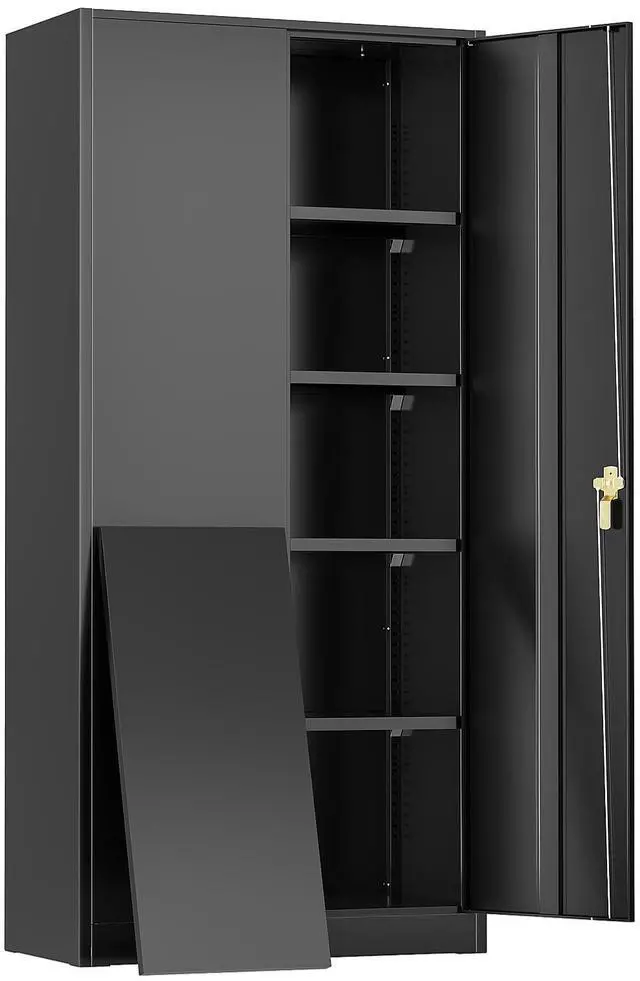 Main image of 72" Metal Storage Cabinet Tool Organizer, Lockable Garage Storage Tool Cabinets for Office, Home, School, Locking File Cabinet with 2 Doors and 4 Adjustable Shelves (72 Wide-Black)