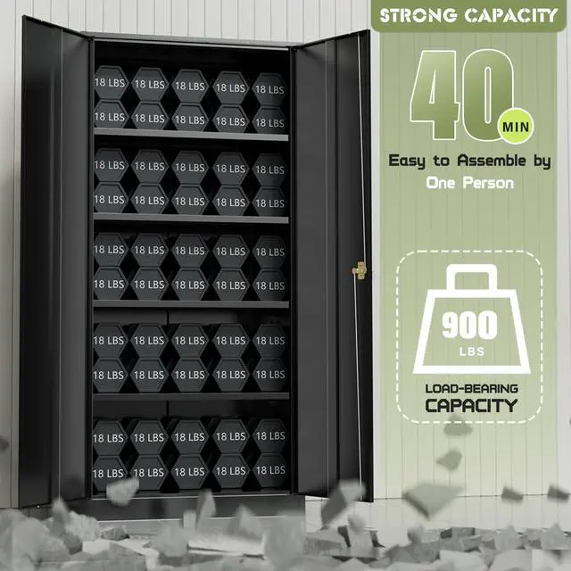 Alt view image 4 of 6 - 72" Metal Storage Cabinet Tool Organizer, Lockable Garage Storage Tool Cabinets for Office, Home, School, Locking File Cabinet with 2 Doors and 4 Adjustable Shelves (72 Wide-Black)