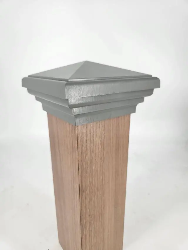 Alt view image 3 of 6 - 4x4 (Gray) Pyramid Post Cap Fits Post (3.5"x3.5" up to 3.75"x3.75") | (Case of 12) New England Pyramid Style for Outdoor Fences, Mailboxes & Decks