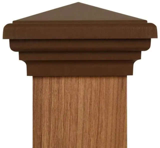 Main image of 4x4 Pyramid Post Cap (Brown) fits Post (3.5"x3.5" up to 3.75"x3.75") | (Case of 12) New England Pyramid Style 4x4 Deck Post Cap for Outdoor Fences & Decks UV Stable Polymer