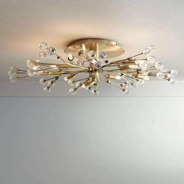 Main image of Modern Ceiling Light Semi Flush Mount Fixture 10-Light LED 27 1/2" Wide Brass Gold Metal Crystal Berries for Bedroom Kitchen Living Room Family Hallway Bathroom House Dining