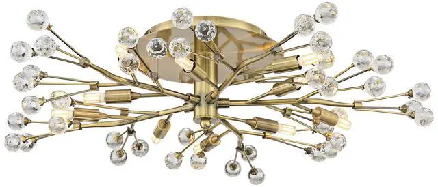 Alt view image 2 of 6 - Modern Ceiling Light Semi Flush Mount Fixture 10-Light LED 27 1/2" Wide Brass Gold Metal Crystal Berries for Bedroom Kitchen Living Room Family Hallway Bathroom House Dining