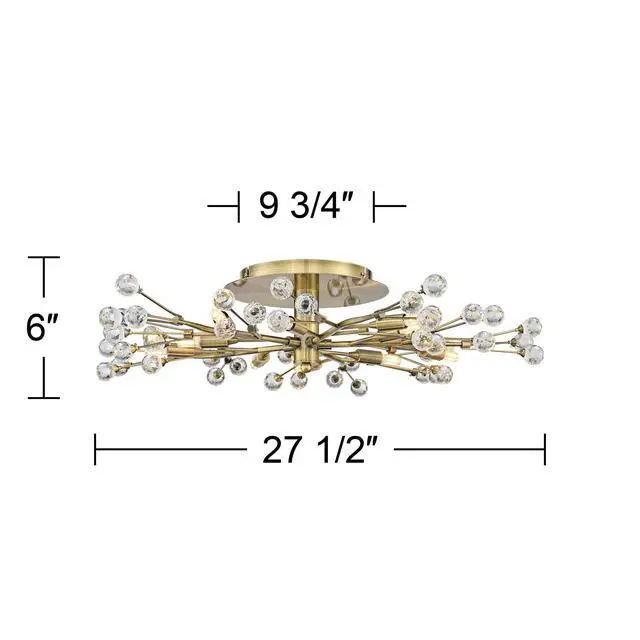 Alt view image 4 of 6 - Modern Ceiling Light Semi Flush Mount Fixture 10-Light LED 27 1/2" Wide Brass Gold Metal Crystal Berries for Bedroom Kitchen Living Room Family Hallway Bathroom House Dining
