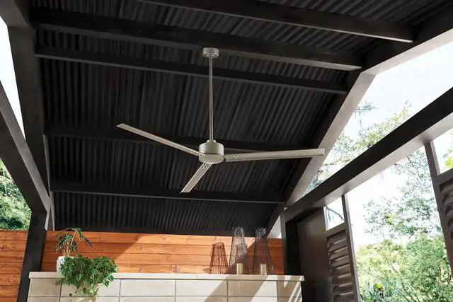 Alt view image 2 of 6 - Indy 72" Indoor/Outdoor Ceiling Fan, Modern Industrial Propeller Style, 4-Speed Wall Control Unit, Brushed Nickel
