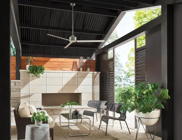 Alt view image 4 of 6 - Indy 72" Indoor/Outdoor Ceiling Fan, Modern Industrial Propeller Style, 4-Speed Wall Control Unit, Brushed Nickel