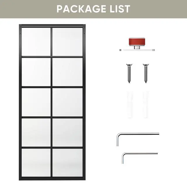 Alt view image 3 of 6 - DIY Glass Sliding Closet Kitchen Door, 36in x 84in Modern French 5-Lite Clear Tempered Glass Aluminum Frame, Easy Assembly