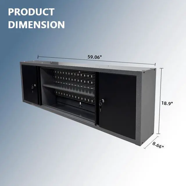 Alt view image 2 of 6 - Metal Wall Mount Cabinet with Two Lockable Doors & One Removable Shelf, 59" Large Durable Construction Cabinet for Workshop Storage Solutions