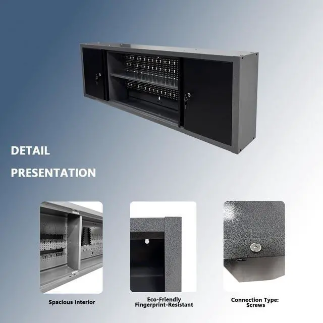 Alt view image 5 of 6 - Metal Wall Mount Cabinet with Two Lockable Doors & One Removable Shelf, 59" Large Durable Construction Cabinet for Workshop Storage Solutions