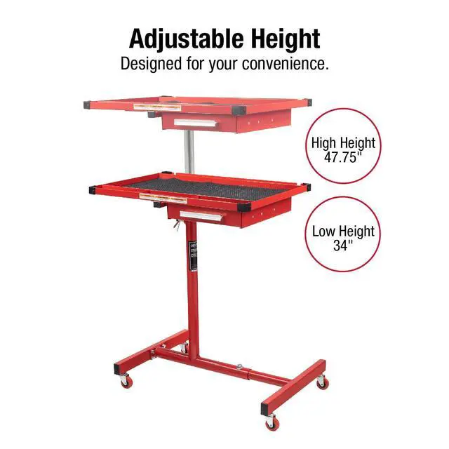 Alt view image 2 of 5 - Sunex 8019 Heavy Duty Adjustable Work Table with Drawer, Red