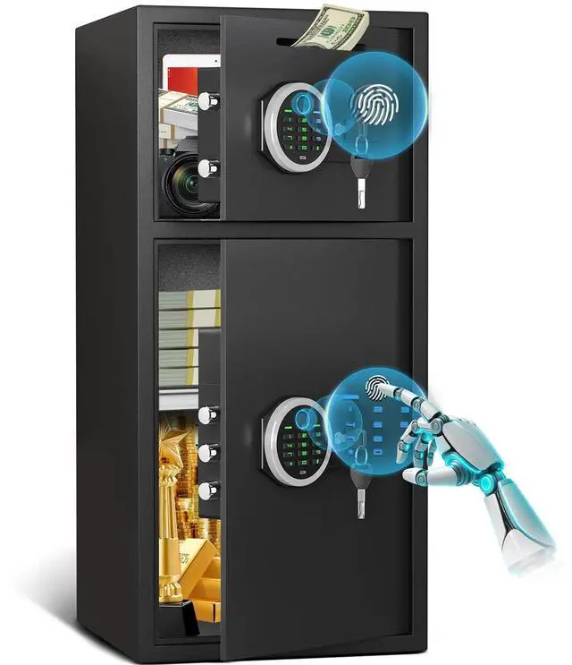 Main image of Large Fingerprint Safe Box Fireproof Waterproof, 6.5 Cu ft 2 Door Safe with LED Light and Dual Alarm System, Home Safes Digital Keypad & Mute Function, Security for Money Document Cash Storage