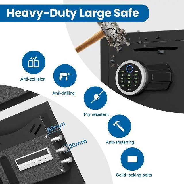 Alt view image 3 of 6 - Large Fingerprint Safe Box Fireproof Waterproof, 6.5 Cu ft 2 Door Safe with LED Light and Dual Alarm System, Home Safes Digital Keypad & Mute Function, Security for Money Document Cash Storage