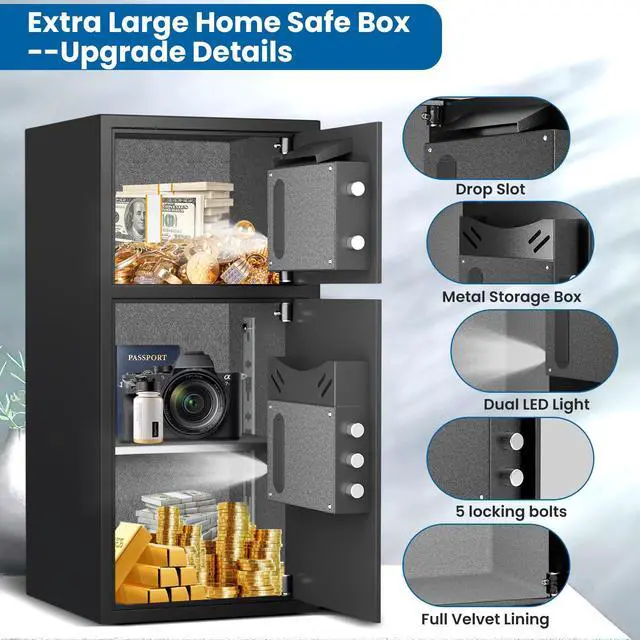 Alt view image 5 of 6 - Large Fingerprint Safe Box Fireproof Waterproof, 6.5 Cu ft 2 Door Safe with LED Light and Dual Alarm System, Home Safes Digital Keypad & Mute Function, Security for Money Document Cash Storage