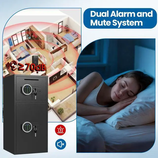 Alt view image 6 of 6 - Large Fingerprint Safe Box Fireproof Waterproof, 6.5 Cu ft 2 Door Safe with LED Light and Dual Alarm System, Home Safes Digital Keypad & Mute Function, Security for Money Document Cash Storage