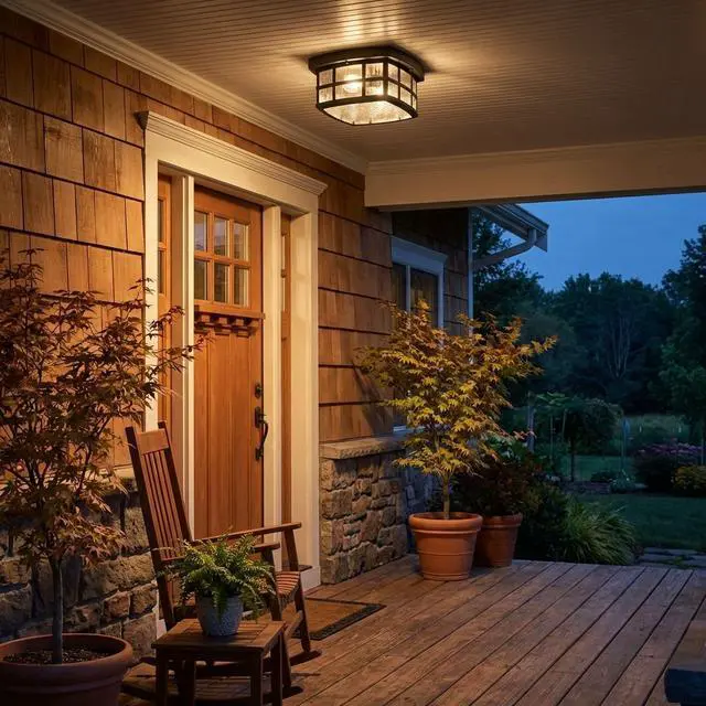 Alt view image 2 of 6 - Stonington Outdoor Flush Mount Ceiling Light, Coastal Armour 12 Inch 2-Light Mystic Black Vintage Close to Ceiling Light Fixture, Decorative Outside Lights for Patio, Porch or Balcony