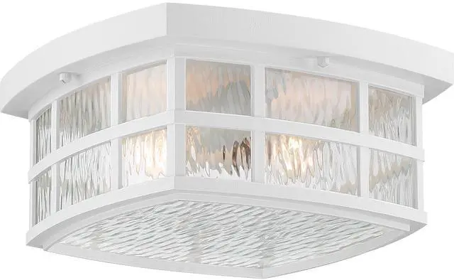 Main image of Stonington 12" Mission-Style Outdoor Flush Mount, 2-Light, Matte White with Water Glass, Coastal Armour Marine Grade