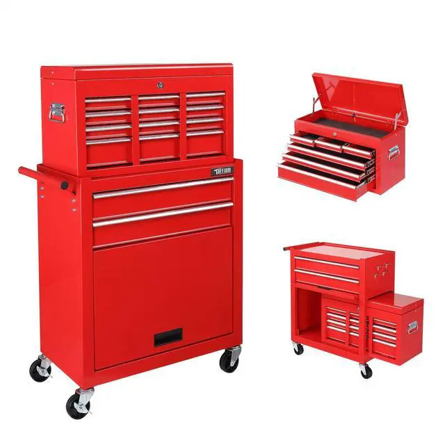 Main image of 8-Drawer Rolling Tool Chest, Tool Storage Cabinet w/Lockable Wheels, Detachable Top, Drawers & Side Hooks, Mechanic Tool Organizer Box for Garage Warehouse Repair Shop