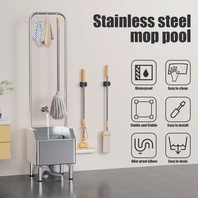 Alt view image 4 of 6 - Stainless Steel Mop Sink, Commercial Floor Sink, Utility Mop Basin, Floor Standing Stainless Sinks for Laundry, Kitchen, Garage, and Restaurant (Upgraded)