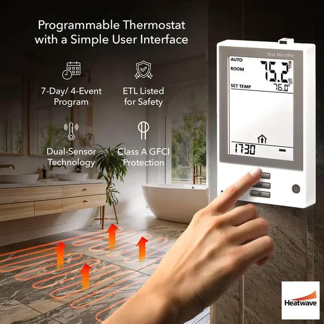 Alt view image 5 of 6 - Floor Heating Cable 120V - 8-15 sq ft Heated Floor System, Underfloor Electric Heat Cable Warmer, Radiant Heated Flooring System for Tile with 7-Day/4 Event Programmable GFCI Thermostat, Made in USA