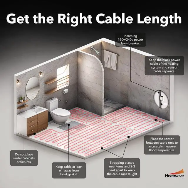 Alt view image 6 of 6 - Floor Heating Cable 120V - 8-15 sq ft Heated Floor System, Underfloor Electric Heat Cable Warmer, Radiant Heated Flooring System for Tile with 7-Day/4 Event Programmable GFCI Thermostat, Made in USA