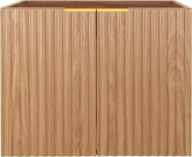Main image of Modern Bathroom Vanity with Wavy Textured Doors - Wall Mounted Floating Cabinet, Soft-Close Waterproof Storage for Small Bathroom, Easy Install (Nature Without Sink, 24)