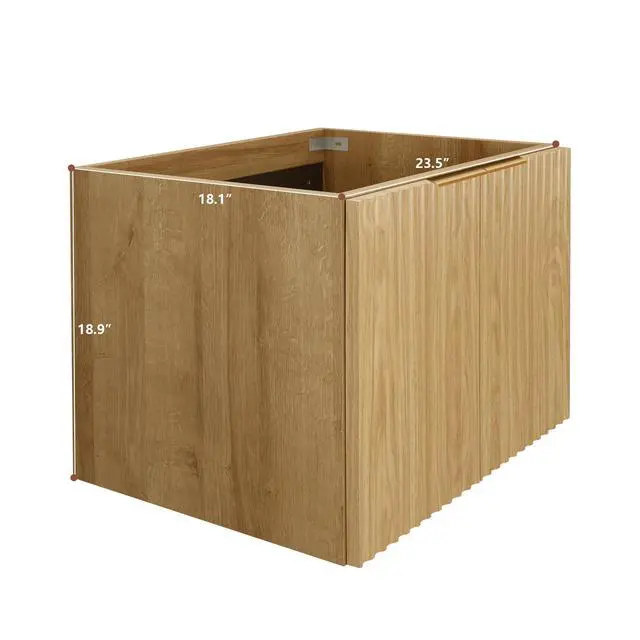 Alt view image 3 of 6 - Modern Bathroom Vanity with Wavy Textured Doors - Wall Mounted Floating Cabinet, Soft-Close Waterproof Storage for Small Bathroom, Easy Install (Nature Without Sink, 24)