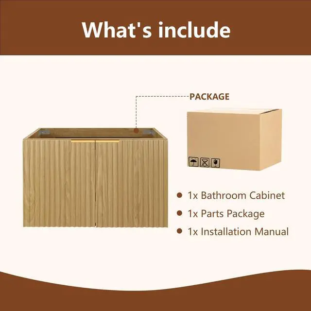 Alt view image 6 of 6 - Modern Bathroom Vanity with Wavy Textured Doors - Wall Mounted Floating Cabinet, Soft-Close Waterproof Storage for Small Bathroom, Easy Install (Nature Without Sink, 24)