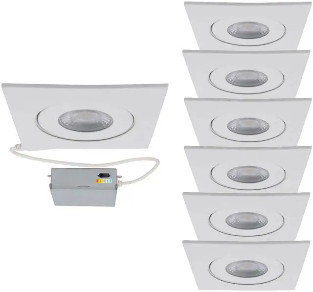 Main image of Lotos 4in LED Square Adjustable Recessed Light 5-CCT Selectable 9W 700 Lumens IC-Rated Airtight 120V-277V Universal in White (Pack of 6)
