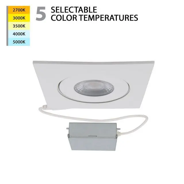Alt view image 2 of 6 - Lotos 4in LED Square Adjustable Recessed Light 5-CCT Selectable 9W 700 Lumens IC-Rated Airtight 120V-277V Universal in White (Pack of 6)