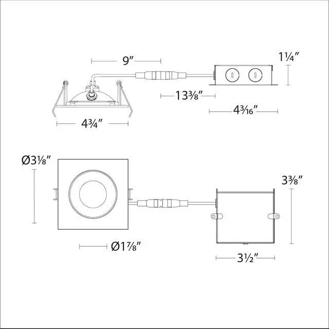Alt view image 6 of 6 - Lotos 4in LED Square Adjustable Recessed Light 5-CCT Selectable 9W 700 Lumens IC-Rated Airtight 120V-277V Universal in White (Pack of 6)