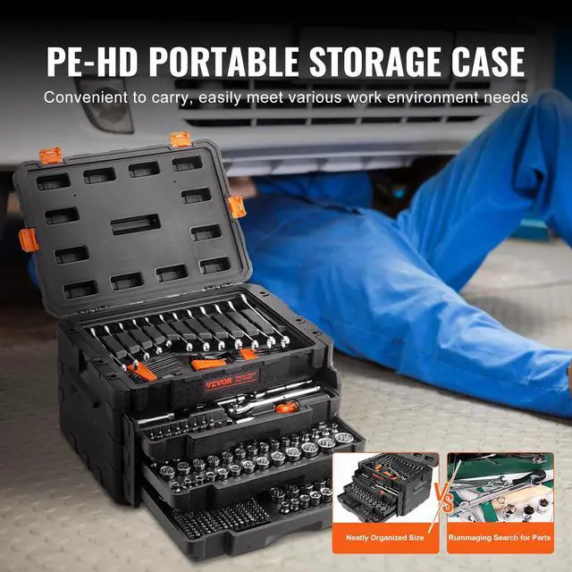 Alt view image 4 of 5 - Mechanics Tool Set and Socket Set, 1/4" 3/8" 1/2" Drive Deep and Standard Sockets, 450 Pcs SAE and Metric Mechanic Tool Kit with Bits, Hex Wrenches, Combination Wrench, Accessories, Storage Case