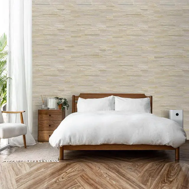 Alt view image 2 of 6 - Peel and Stick 3D Stone Tiles - Self Adhesive Stick On Tile Backsplash for Kitchen and Bathroom, Accent Walls and Home Decor Ecru White, 10-Pack, Covers 10 Sq. Ft