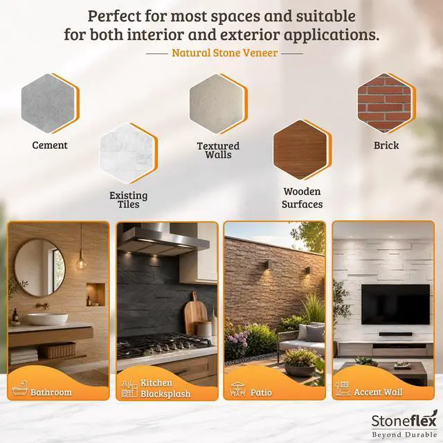 Alt view image 4 of 6 - Peel and Stick 3D Stone Tiles - Self Adhesive Stick On Tile Backsplash for Kitchen and Bathroom, Accent Walls and Home Decor Ecru White, 10-Pack, Covers 10 Sq. Ft