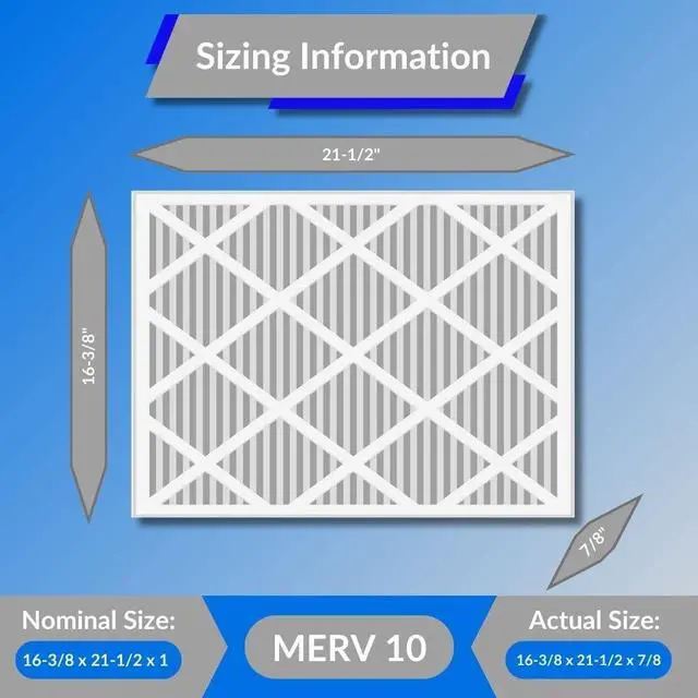 Alt view image 2 of 4 - 16 3/8 x 21 1/2 x 1 Air Filters, MERV 10 Pleated, 12-Pack, | Compatible with Carrier, Bryant & Payne air handlers; MERV 10 pleated media traps pollen, dust & fine particulates