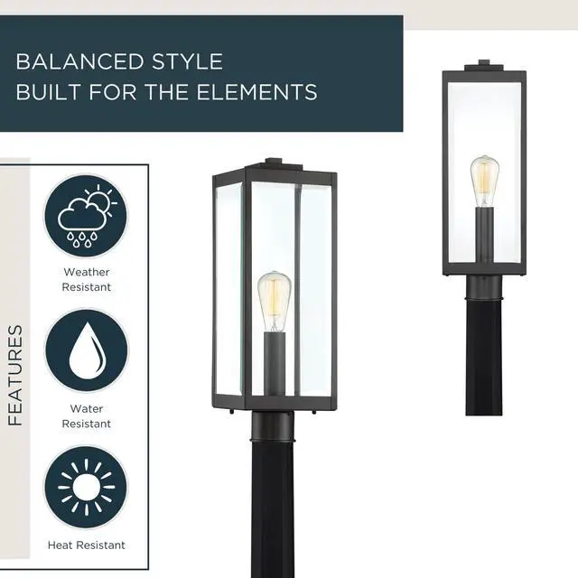 Alt view image 2 of 6 - Westover 21.25" Outdoor Post Lantern, Earth Black | 1-Light, Clear Beveled Glass, E26 Base, ETL Wet Rated