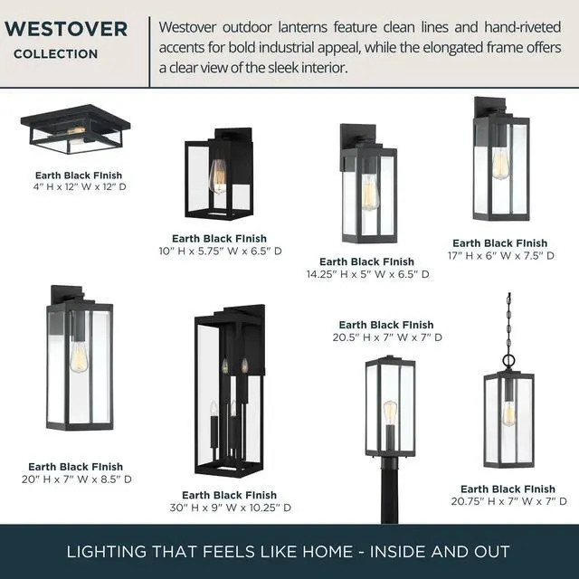 Alt view image 5 of 6 - Westover 21.25" Outdoor Post Lantern, Earth Black | 1-Light, Clear Beveled Glass, E26 Base, ETL Wet Rated