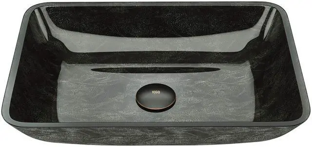 Main image of Donatello 18"L x 13"W x 4"H Over the Counter Glass Rectangular Vessel Bathroom Sink in Gray Onyx -VG07084
