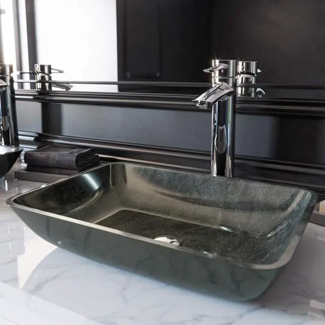 Alt view image 2 of 6 - Donatello 18"L x 13"W x 4"H Over the Counter Glass Rectangular Vessel Bathroom Sink in Gray Onyx -VG07084