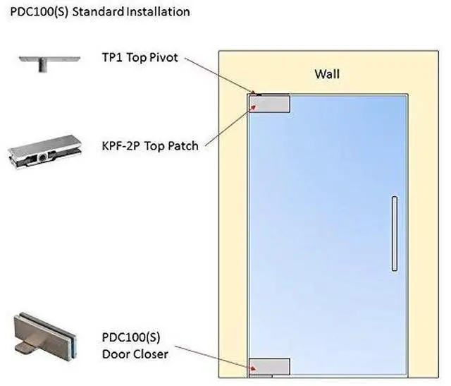 Alt view image 2 of 6 - Hydraulic Self Closing Pivot Door Closer (Non Hold Open) for Glass Door + Top Patch + Top Pivot, No Floor Digging, Polished Stainless Steel