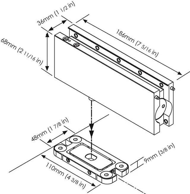Alt view image 5 of 6 - Hydraulic Self Closing Pivot Door Closer (Non Hold Open) for Glass Door + Top Patch + Top Pivot, No Floor Digging, Polished Stainless Steel