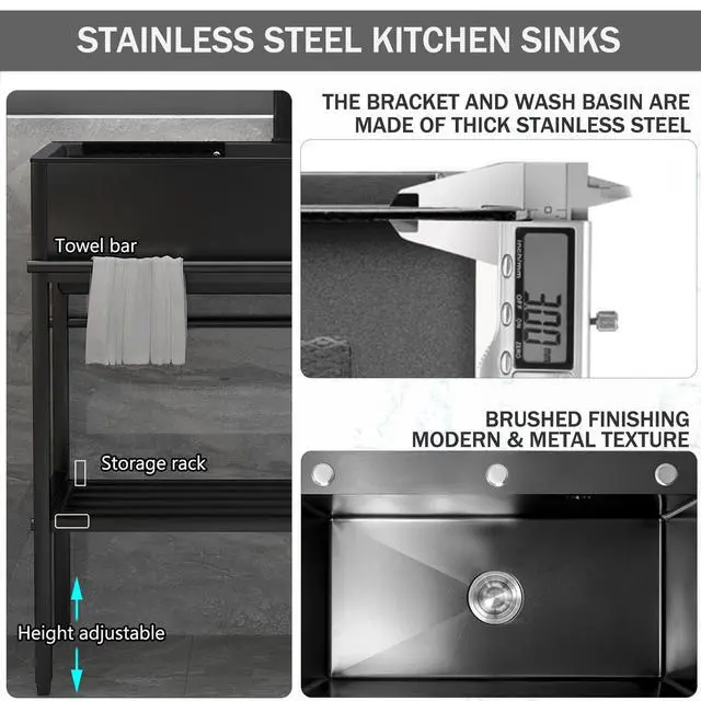 Alt view image 2 of 6 - Stainless Steel Utility Sinks,31.5x17.7x33.9" Laundry Sinks Utility Tubs with Cold and Hot Water Faucet,Drain Kit,Free Standing Kitchen Sink Cabinet for a laundry room,Outdoor,Garage,Bathroom